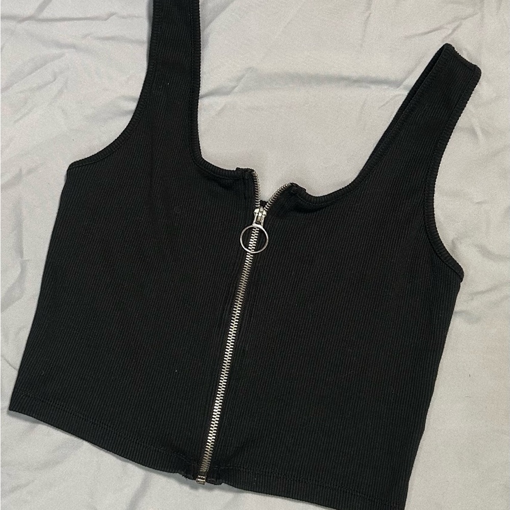 Wild Fable Black Ribbed Crop Top with Zipper
